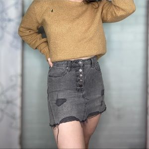 Free People “Rainn” Gray Distressed A-Line Denim Skirt Size 26 Button Fly